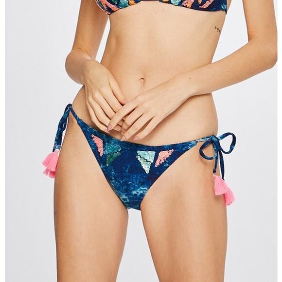 Desigual Eloise Multicolored Sequin Side Tie Pink Tassels Bikini Swim Bottom - L - Picture 11 of 14